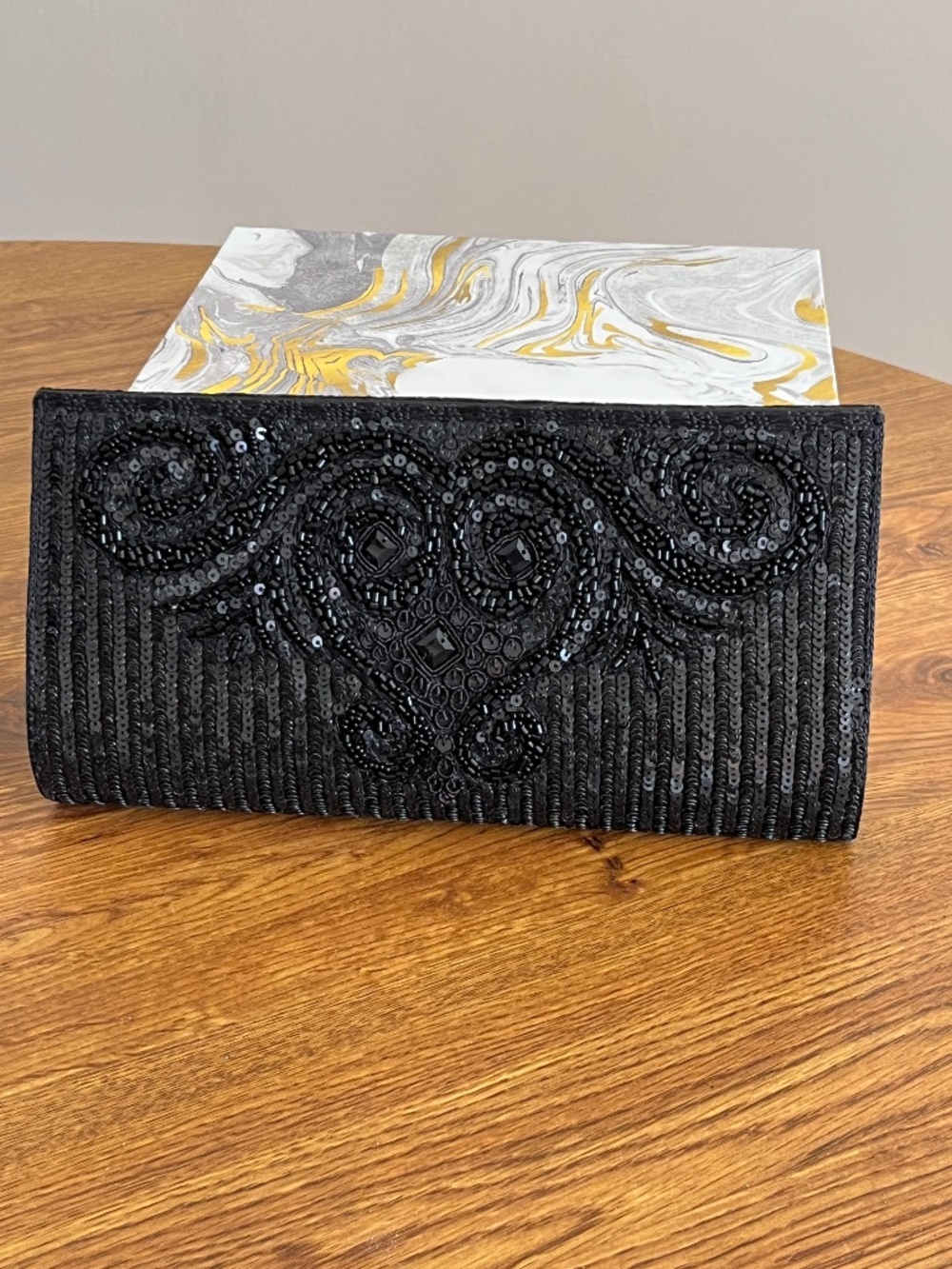 Black Beaded Evening Clutch 6,8x3,5 inch